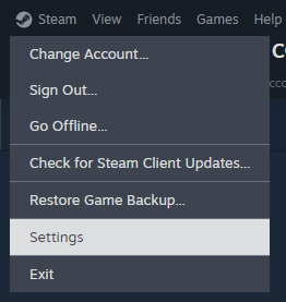 Кликаем Steam затем Settings