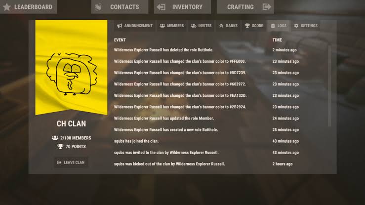 меню Clan Table в игре