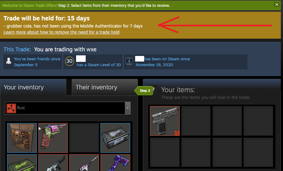 Недавнее подключение Steam Guard